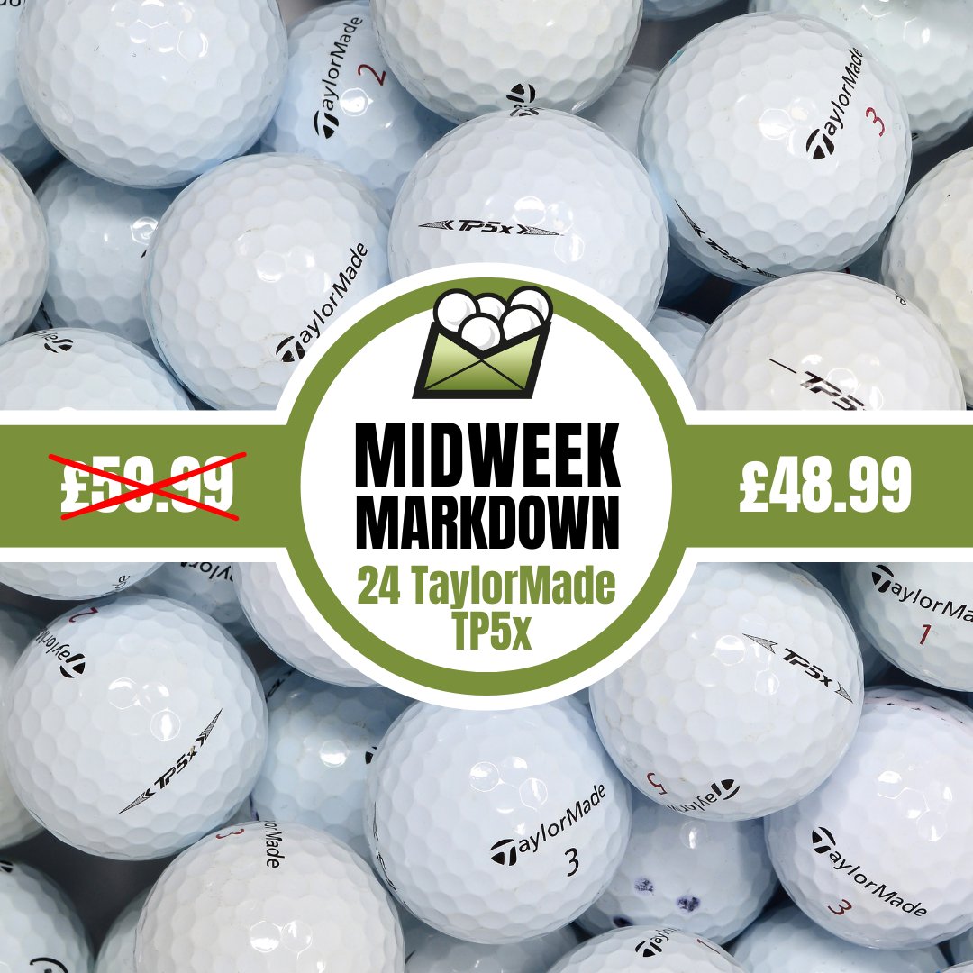 mailordergolf's tweet photo. Midweek Markdown #9 is here! 🔥

24 TaylorMade TP5x (Grade A):
Was £59.99
Now £48.99     

Price will reset tomorrow at 9am BST.

Available via the link in our bio.

#midweekmarkdown #taylormade #recycledgolfballs #lakeballs https://t.co/HxNl6lhTw6