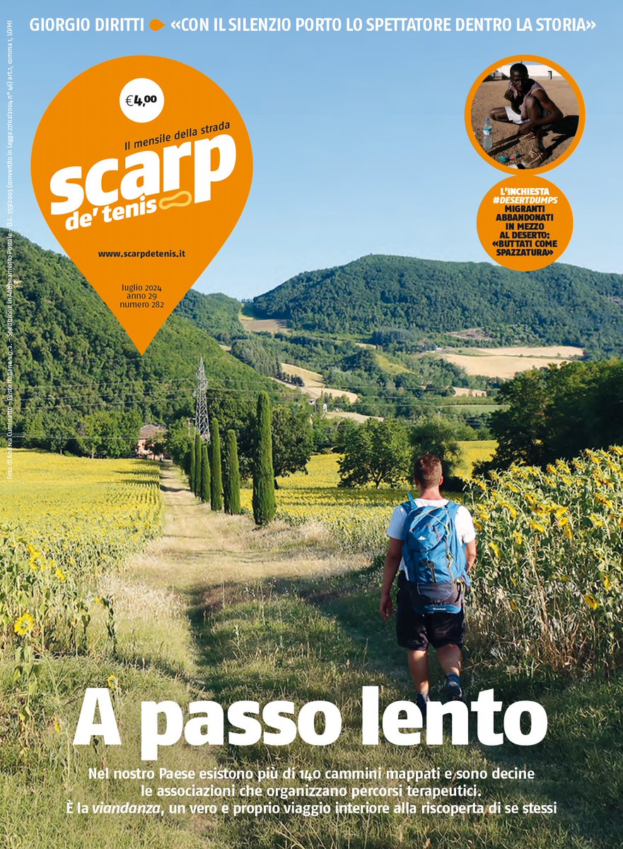 Ecco <a href="/scarpdetenis/">Scarp de' tenis</a> di luglio. #cammini come strumento di cura di corpo e anima. L'inchiesta internazionale sui #migranti abbandonati nel deserto "come spazzatura". E poi Mister Ranieri, Giorgio Diritti, il tango per non vedenti e l’Ape social wear. Qui: shop.scarpdetenis.it