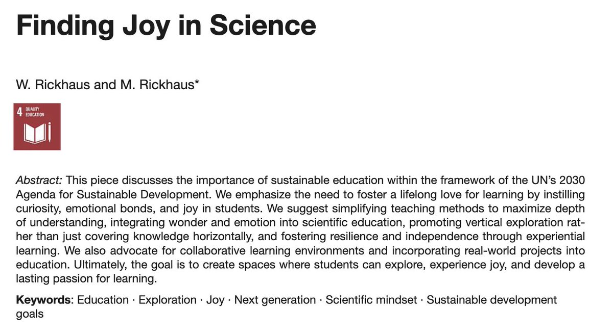 I did a thing...<a href="/jovana_v_milic/">Dr. J⌬vana V. Milic</a> asked for my opinion on #SustainableDevelopment #Education  <a href="/UN/">United Nations</a> <a href="/SDG2030/">SDG2030</a> <a href="/CHIMIA_journal/">CHIMIA</a>. I invited my dad to help me, a teacher and principal. His #FirstPublication for his retirement. #Joy! ▶️bit.ly/4cFWnYZ
<a href="/RickhausLab/">Rickhaus Lab</a> <a href="/sciences_UNIGE/">Faculty of Science | UNIGE</a>