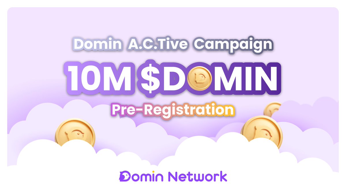 🚨Domin The A.C.Tive Campaign is live! Pre-register for $Domin now!

Three main parts (A.C.T):

Airdrop: Join raffles to win $Domin.
Contribute: Complete tasks to earn $Domin.
Top 4800: Get extra bonuses for being on top.

Let's dive in! (1/8)
