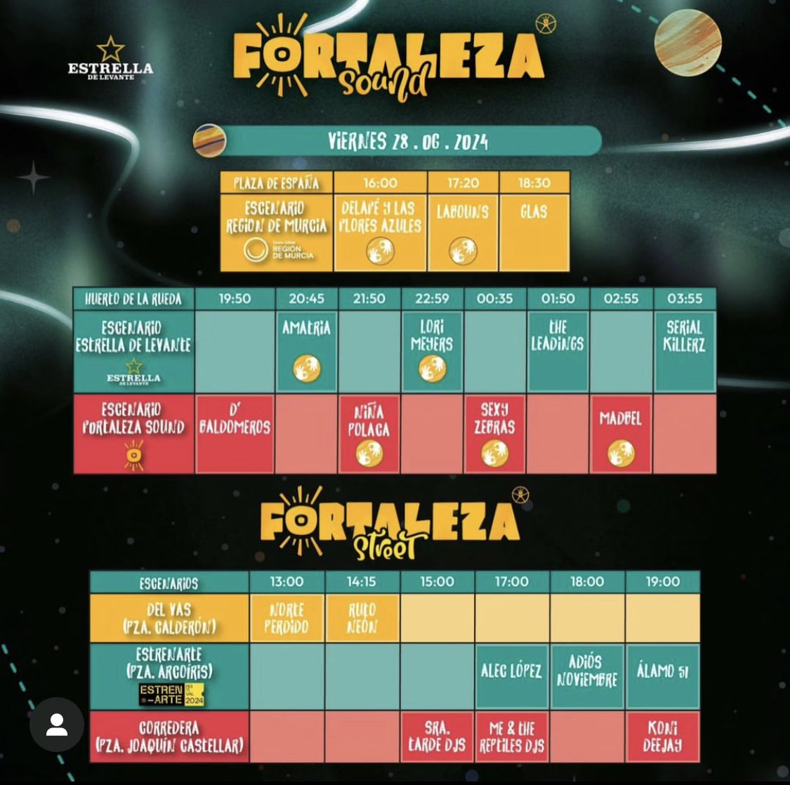 Nos vemos este viernes en el Fortaleza Sound (Lorca)! Escenario Región de Murcia a las 18:30h 😎