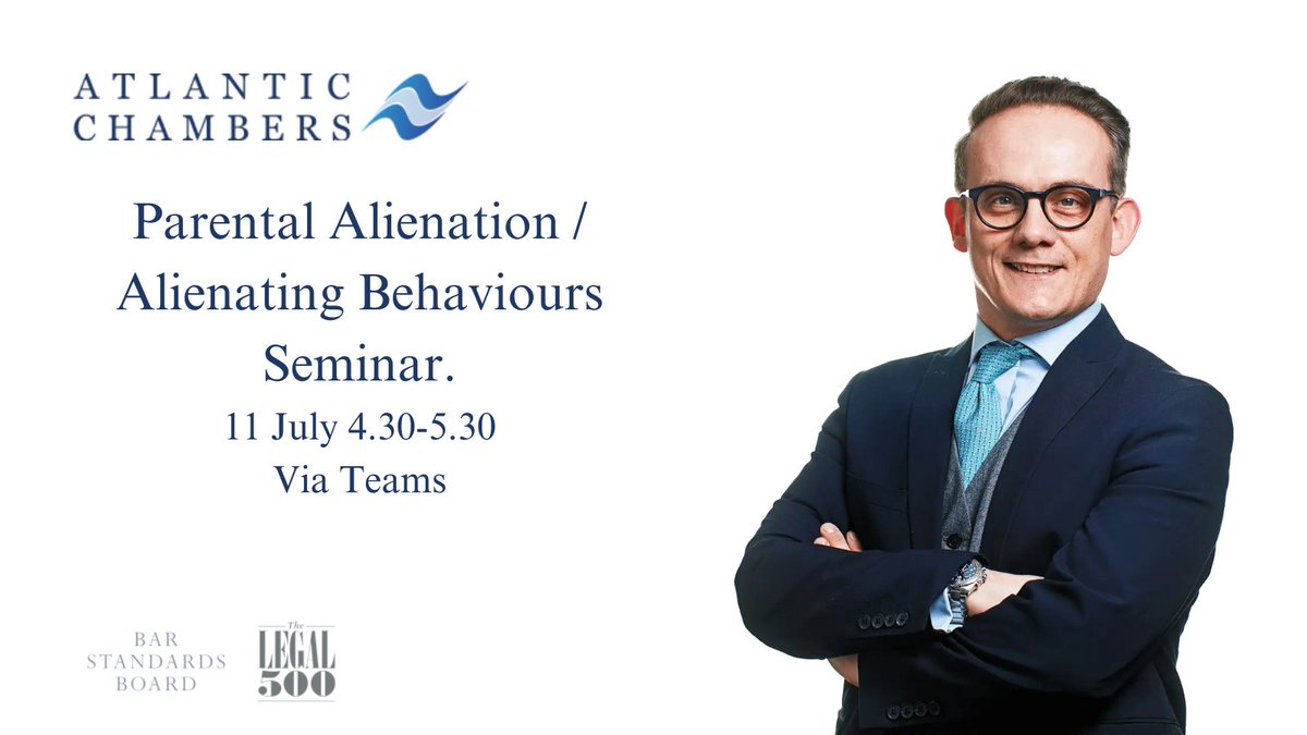Join Ian McArdle at our next free online seminar on Parental Alienation/Alienating Behaviours: Case Management and Interim Applications on Thursday 11th July from 4.30.pm atlanticchambers.co.uk/event/parental…
#family #law #parental #alienation