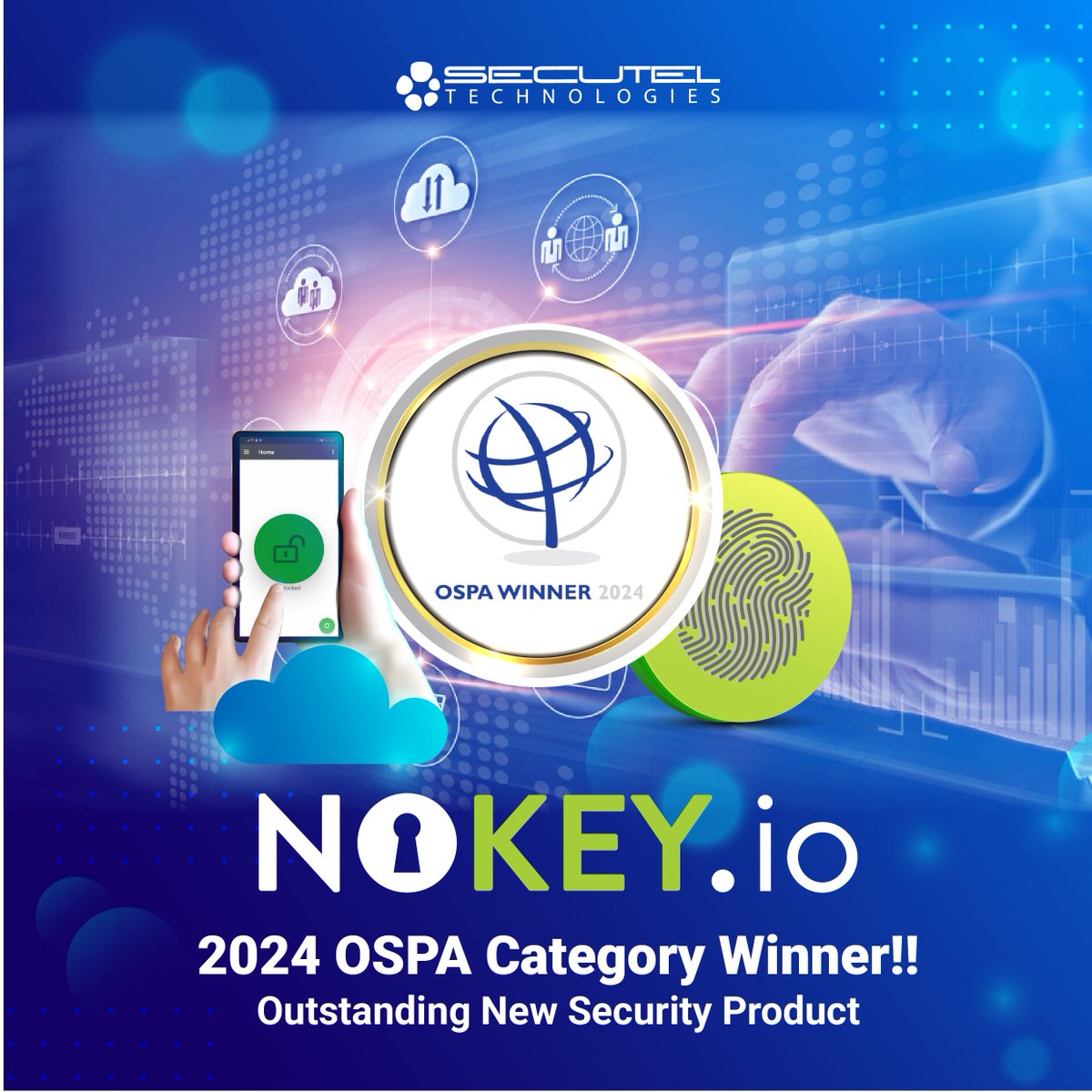 Secuteltech's tweet image. Secutel Technologies is thrilled to announce that our product NoKey has won the category of &quot;Outstanding New Security Product&quot; at this year&apos;s 2024 OSPAs! 🎉 Thank you for your support and trust in our innovative solutions. #SecutelTechnologies #NoKey #OSPA2024