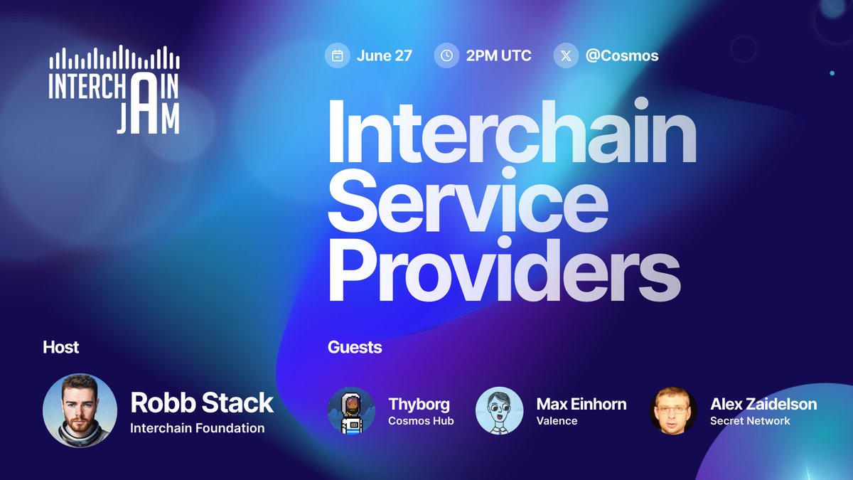 ⚛️ In 2021, <a href="/cosmoshub/">Cosmos Hub ⚛️</a> inaugurated the Interchain Service Provider narrative through the concept of Interchain Security.

Today, <a href="/SecretNetwork/">Secret Network</a> &amp; <a href="/ValenceZone/">Valence</a> also plan to provide services to other blockchains.

In tomorrow's Jam Space, let's explore new Interchain Services ⬇️