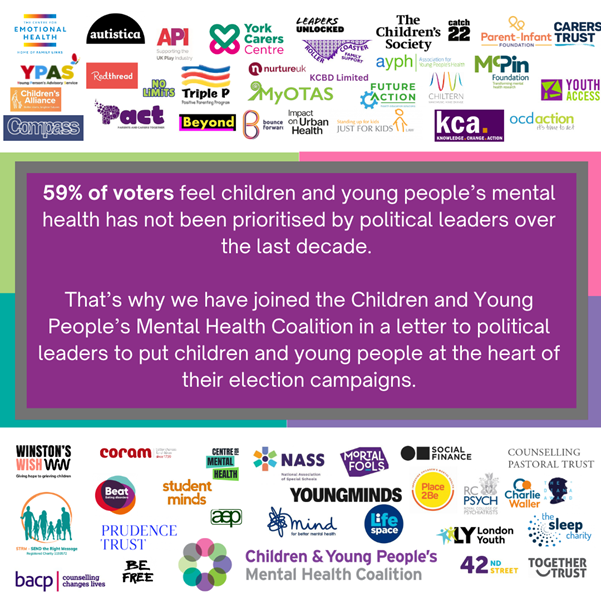 Alongside <a href="/CYPMentalHealth/">Children & Young People's Mental Health Coalition</a> we, and 58 other organisations have signed a letter to all political leaders demanding children &amp; young people are prioritised in their election sharing their stark polling findings and asks of the next government.
Read it here cypmhc.org.uk/cypmhc-open-le…