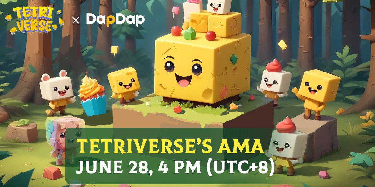 This Friday, <a href="/dapdapio/">DapDap</a>  will hold an AMA with <a href="/tetriverseNFT/">TETRIVERSE NFT Game</a> . RT this tweet and you will have a chance to win 3 red Tetriverse NFTs.

🗓️ Date: June 28
🕖 Time: 4pm HKT

Don’t miss out👇
x.com/i/spaces/1mnGe…

#Giveaway #Airdrop #NFTCommunity #P2E #games