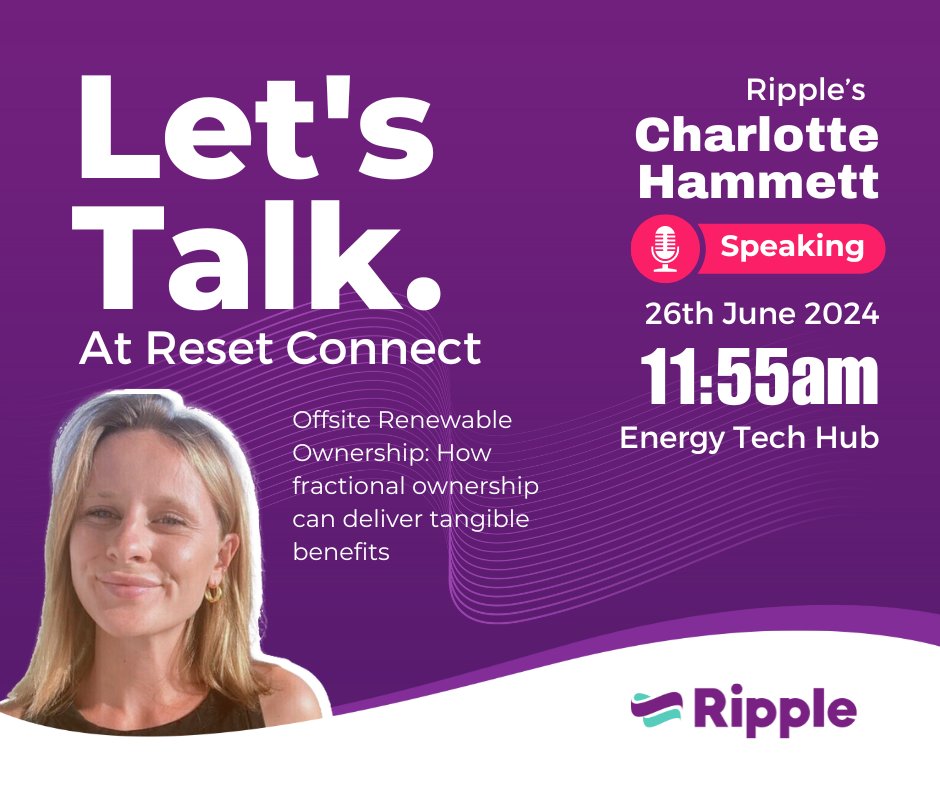 Ripple (@rippleenergy) on Twitter photo We're so excited to see Ripple's New Propositions Manager, Charlotte Hammett, speak at <a href="/ResetConnect/">Reset Connect</a> today about the benefits of offsite renewable ownership for businesses. We're at stand C700 for one last day - come and find us if you're there! We're so excited to see Ripple's New Propositions Manager, Charlotte Hammett, speak at <a href="/ResetConnect/">Reset Connect</a> today about the benefits of offsite renewable ownership for businesses. We're at stand C700 for one last day - come and find us if you're there!