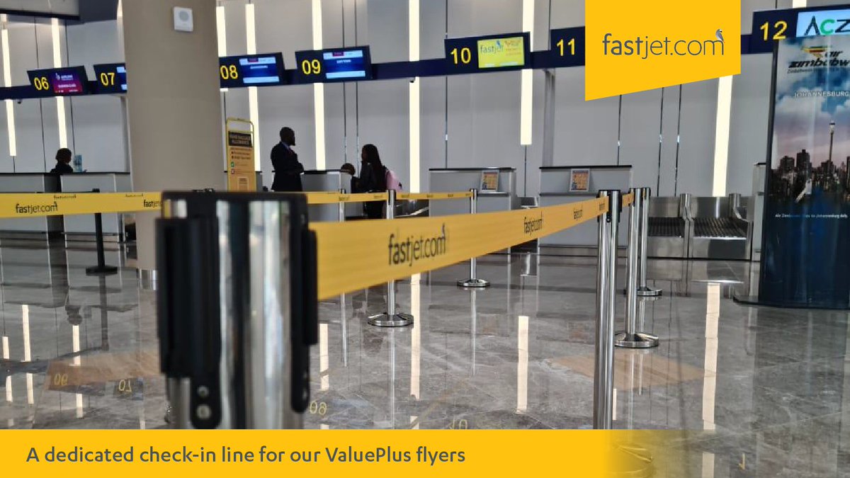 fastjet's tweet photo. Check-In | We offer dedicated check-in facilities for all our ValuePlus customers.
#fastjet
#ValuePlus
#Checkin https://t.co/fKc7rqTMIZ