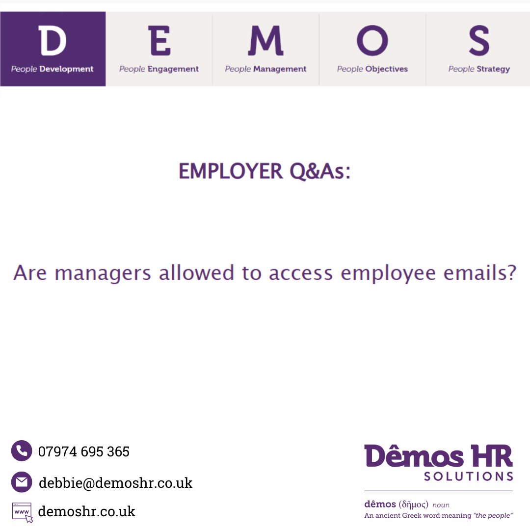 Do you know what the rules are on accessing employee emails? In our latest Employer FAQs issue, we explain all you need to know - mailchi.mp/19e39bf561ba/d…

#EmployeeEmails #GDPR #privacy #employer #faqs #HRadvice #NorthWest #Manchester #HRConsultant