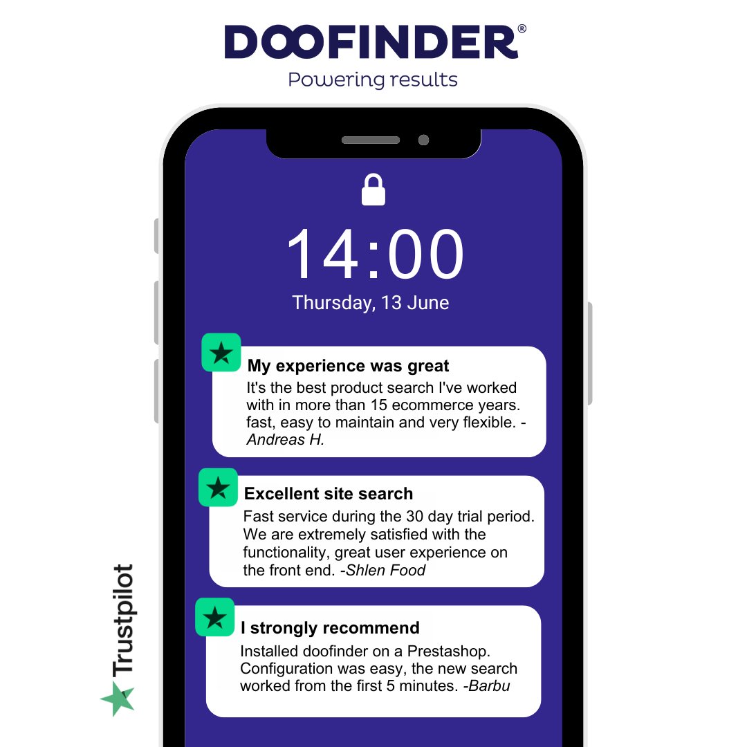 We love hearing from our customers🗣️ Thank you for choosing Doofinder and being part of our journey! 

#Trustpilot #CustomerExperience #Doofinder