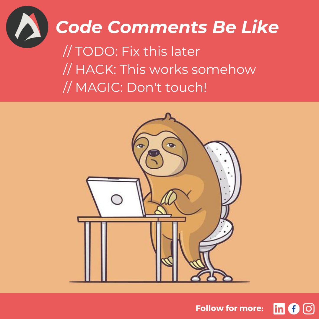 Appavengers's tweet image. Commenting like a boss: // TODO: Add witty remark here.๐
#CodeWizard #DebuggingLife #CommentGoals #CodeHumor #NerdLife #TechJokes #CodeNinja #GeekLife #SoftwareEngineering #DevLife