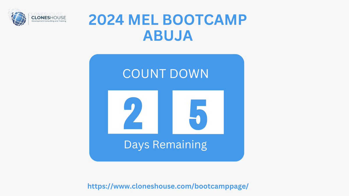 cloneshouse's tweet image. Ready to level up #professionally?🚀

Don't miss out!‍
#RegisterNow for the Monitoring, Evaluation &amp;amp; Learning (MEL) Bootcamp in Abuja and begin your professional journey today!🔓💼

Click to apply📲 cloneshouse.com/bootcamppage/
📅July 22-24, 2024. 

#MELBootCamp #Abuja #CareerSuccess
