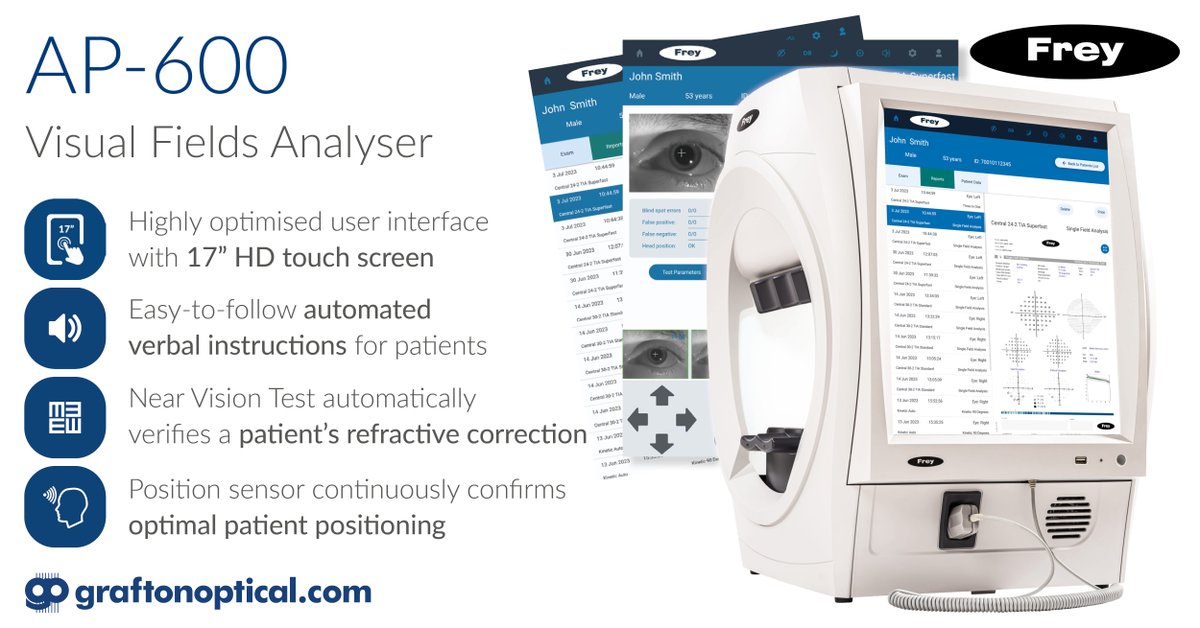 GraftonOptical's tweet photo. #NEW AP-600 Visual Field Analyser from Frey Medical. The latest innovation in visual field analysis technology offering unprecedented accuracy, efficiency &amp; ease of use. Click here for quote/ info https://t.co/GtjGoBPhpq #optometry #ophthalmology #visualfields #perimeter https://t.co/jaztQi1PsG
