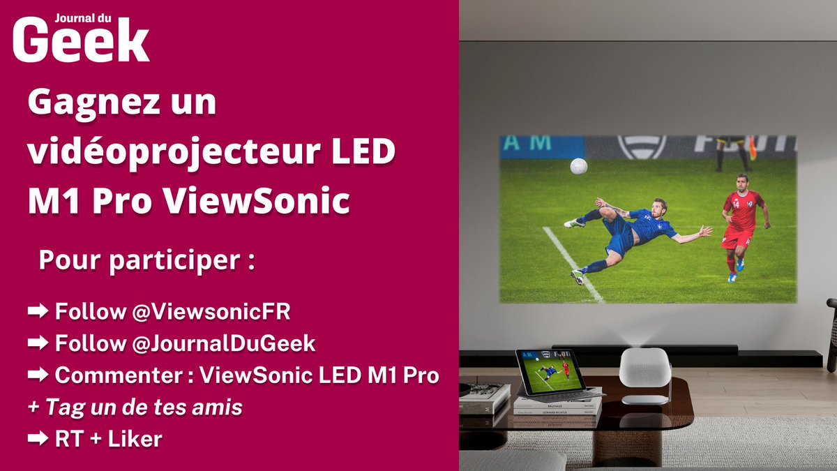 JournalDuGeek's tweet photo. #CONCOURS
🎁Tentez de remporter un vidéoprojecteur LED M1 Pro ViewSonic🎁
Pour participer :
✅Follow @JournalDuGeek &amp; @ViewsonicFR
✅Commenter : ViewSonic LED M1 Pro
✅Taguer un de ses amis
✅RT + Liker
TAS le 03/07 à 17h https://t.co/ILoL6ruLdp