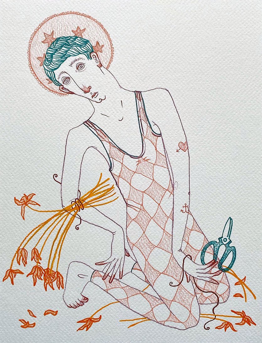 Snipping a posy 💐
2024
Coloured pencil on paper
24.5 x 19cm