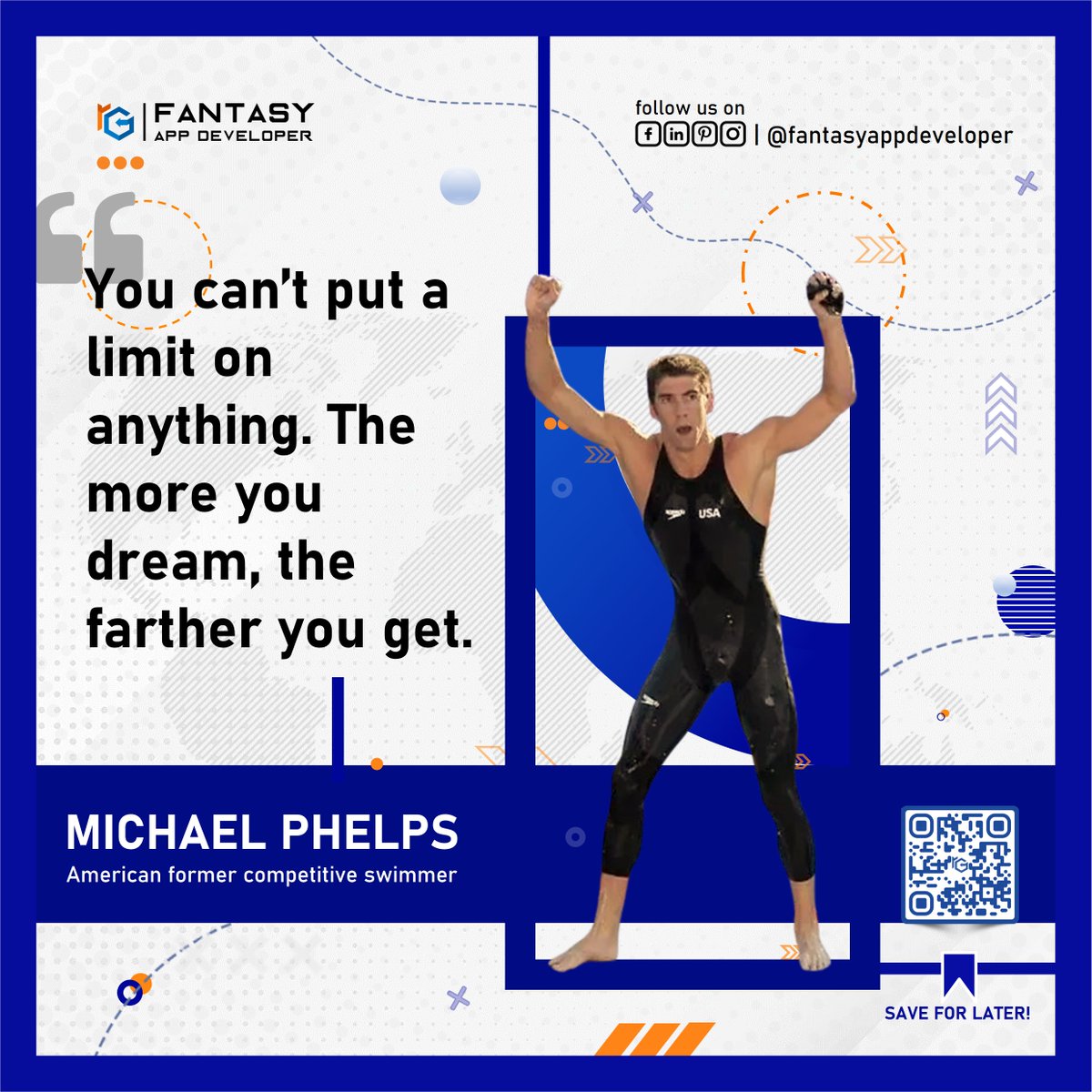 FantasyAppDev's tweet photo. Get inspired by #MichaelPhelps & make your #Wednesday better!✨😎
The #quote makes us believe in not putting limits on our dreams and being unstoppable🌟💯
#Follow @fantasyappdev for more #inspirationalquotes🤟
#getinspire #BeTheGreatest #DreamBig #ChampionMindset #BeAChampion https://t.co/utK2wd56SR