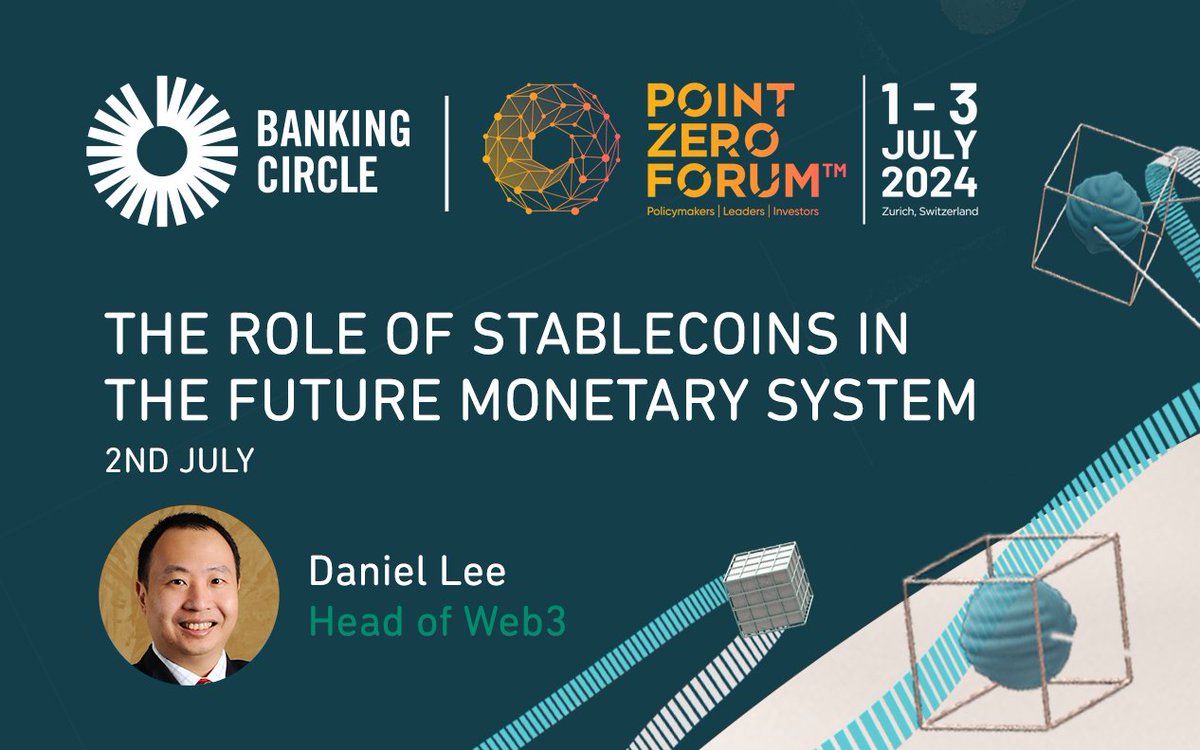 Banking Circle (@bankingcircle) on Twitter photo Next week, Banking Circle's Head of Web3, Daniel Lee, will be participating in a roundtable discussion at <a href="/pointzeroforum/">Point Zero Forum</a> in Zurich at 13:30 on 02 July. The theme will be ‘Stablecoins in the monetary system of the future’. #PZF2024
pointzeroforum.com/programme/agnd… Next week, Banking Circle's Head of Web3, Daniel Lee, will be participating in a roundtable discussion at <a href="/pointzeroforum/">Point Zero Forum</a> in Zurich at 13:30 on 02 July. The theme will be ‘Stablecoins in the monetary system of the future’. #PZF2024
pointzeroforum.com/programme/agnd…