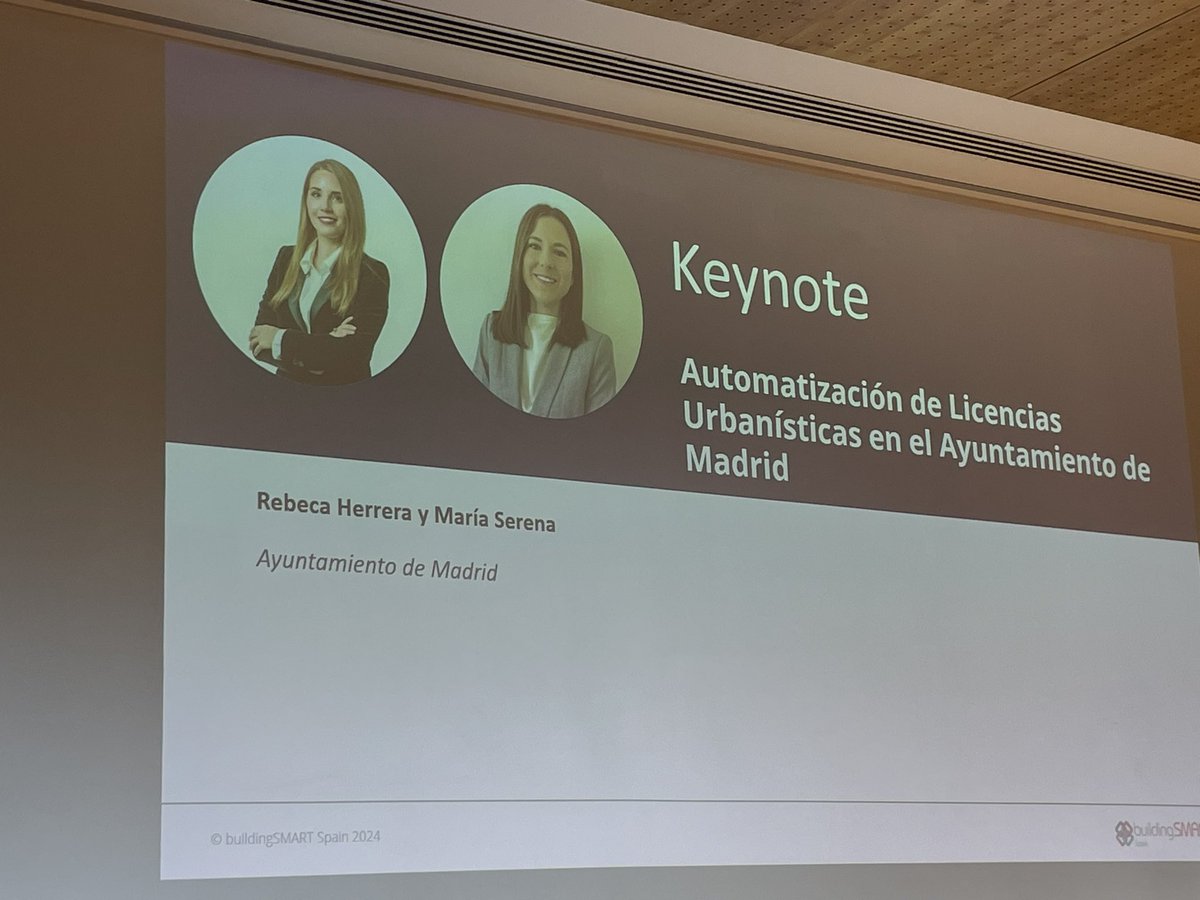 buildingSMART Spain (@buildingsmartsp) on Twitter photo Seguimos con una nueva Keynote sobre la Automatización de Licencias Urbanísticas en <a href="/MADRID/">Ayuntamiento Madrid</a> a cargo de Rebeca Herrera y María Serena.
#AsambleaAnual #bSSp Seguimos con una nueva Keynote sobre la Automatización de Licencias Urbanísticas en <a href="/MADRID/">Ayuntamiento Madrid</a> a cargo de Rebeca Herrera y María Serena.
#AsambleaAnual #bSSp