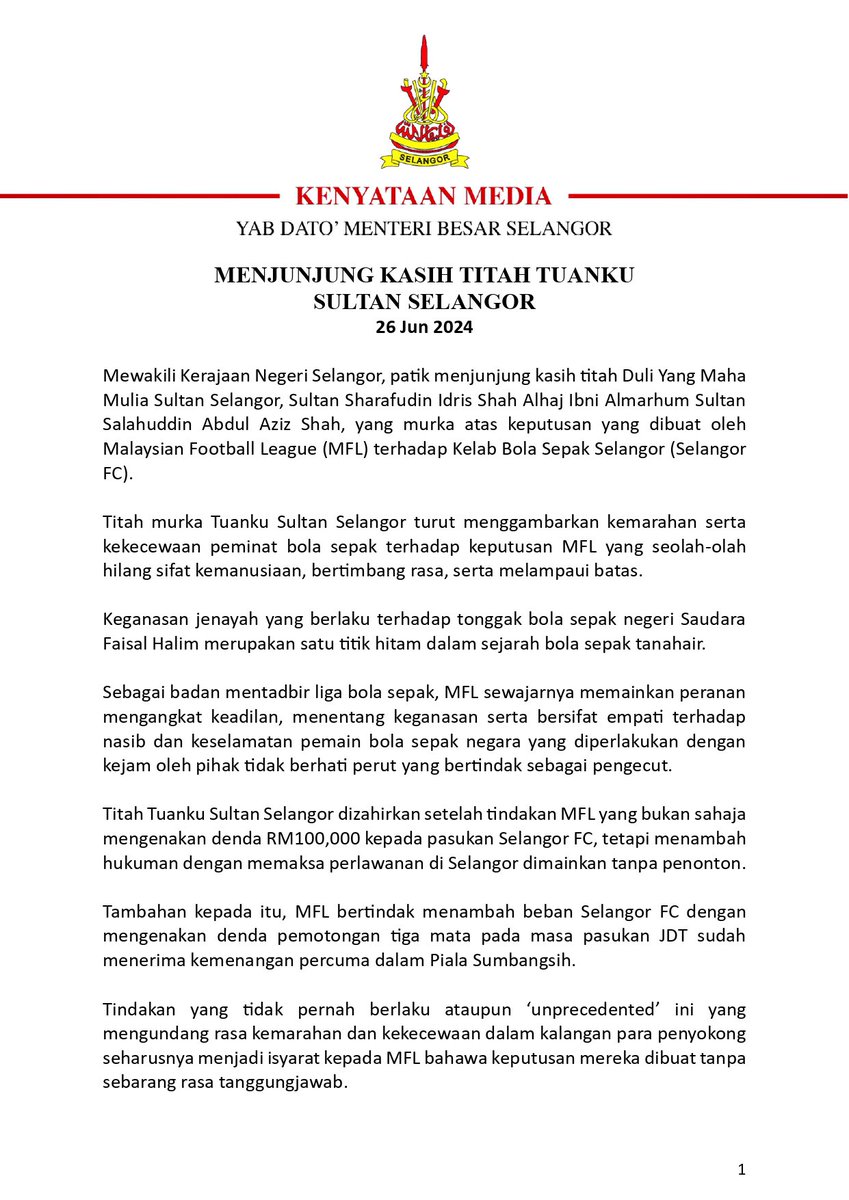 AmirudinShari's tweet photo. Menjunjung kasih titah DYMM Tuanku. https://t.co/Z0Ue1i3lDI