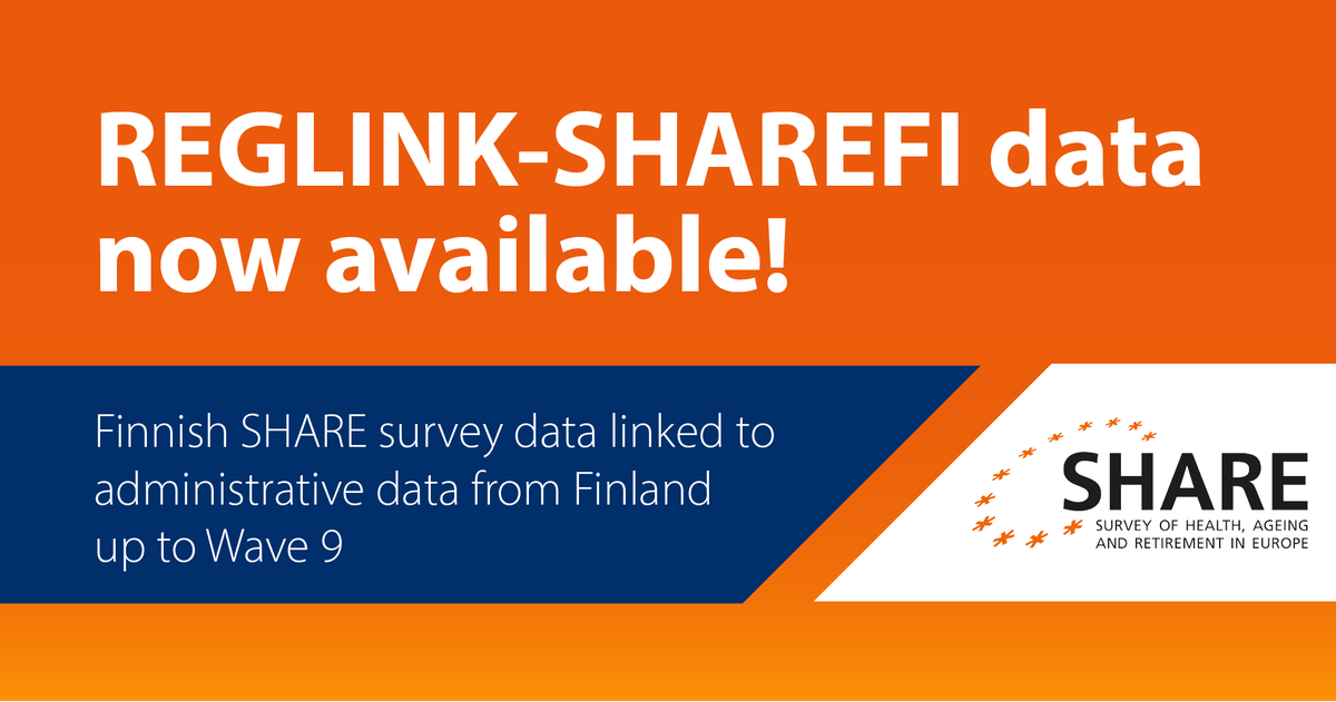 SHARE_MEA (@share_mea) on Twitter photo Great news from our Record Linkage Project: The first linked data from Finland is now available!
REGLINK-SHAREFI provides Finnish SHARE survey data linked to administrative data from <a href="/StatsFinland/">Statistics Finland</a>, the Finnish Center for Pensions and Kela. Infos & access: share-eric.eu/data/data-set-… Great news from our Record Linkage Project: The first linked data from Finland is now available!
REGLINK-SHAREFI provides Finnish SHARE survey data linked to administrative data from <a href="/StatsFinland/">Statistics Finland</a>, the Finnish Center for Pensions and Kela. Infos & access: share-eric.eu/data/data-set-…