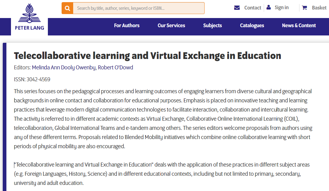 Robert O'Dowd (@robodowd) on Twitter photo Researcher working in the area of #VirtualExchange, COIL and telecollaborative learning? You might be interested in publishing your monograph or edited volume in our Peter Lang series "Telecollaborative learning and Virtual Exchange in Education": peterlang.com/series/te <a href="/mdooly/">Melinda Dooly</a> Researcher working in the area of #VirtualExchange, COIL and telecollaborative learning? You might be interested in publishing your monograph or edited volume in our Peter Lang series "Telecollaborative learning and Virtual Exchange in Education": peterlang.com/series/te <a href="/mdooly/">Melinda Dooly</a>