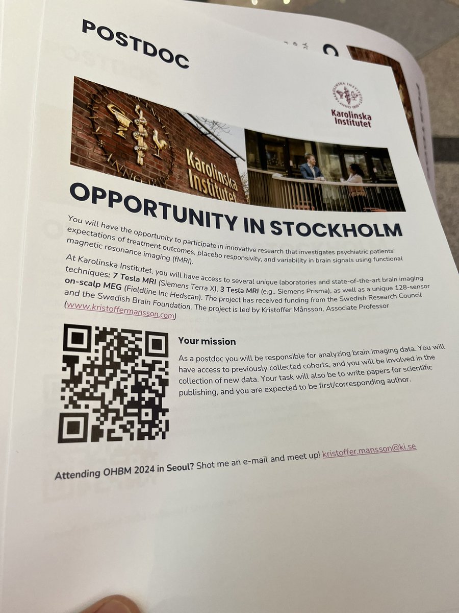 Just announced another 🧲🧠 postdoc opportunity at <a href="/karolinskainst/">Karolinska Institutet</a>  If you are at <a href="/OHBM/">OHBM</a> in 🇰🇷 shot me an email to meet up and talk!