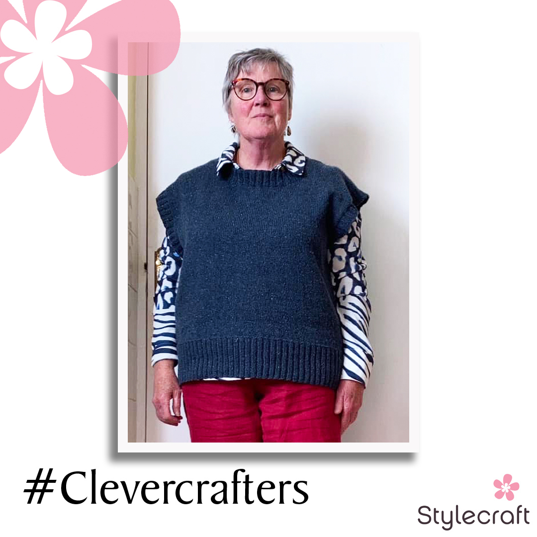 Tracey-Jane Hitter used Stylecraft ReCreate in Ink to knit her on trend tank top. #clevercrafters