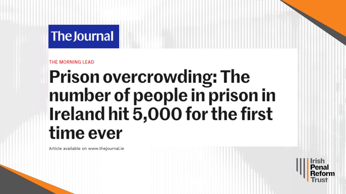 🚨 For the first time ever, the number of people in prison hit 5,002.

The Government’s approach to relieving the pressures on the bulging prison system is clearly failing. A comprehensive reform of the criminal justice system is needed.

📰➡️ iprt.ie/iprt-in-the-ne…
