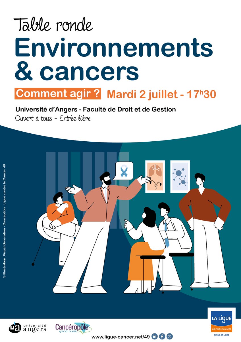 📢 Rejoignez-nous le 2 juillet à 17h30 à la Faculté de Droit et de Gestion d'<a href="/angers/">Ville d'Angers</a> pour une table ronde  : "Environnements &amp; Cancers, Comment Agir ?". Des experts échangeront sur les actions à entreprendre pour prévenir les cancers environnementaux. #Santé #Prévention