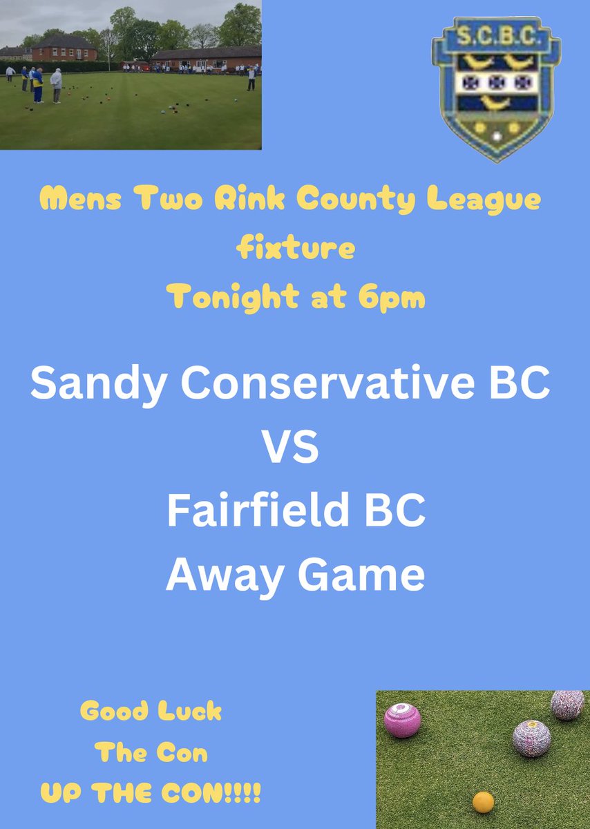 SandyConbowls's tweet photo. ITS COUNTY LEAGUE DAY!!!!!
We Travel to Fairfield Tonight get yourself down there and give the lads some extra support #upthecon #bowls #lawnbowls https://t.co/KkQ1GkVyIL