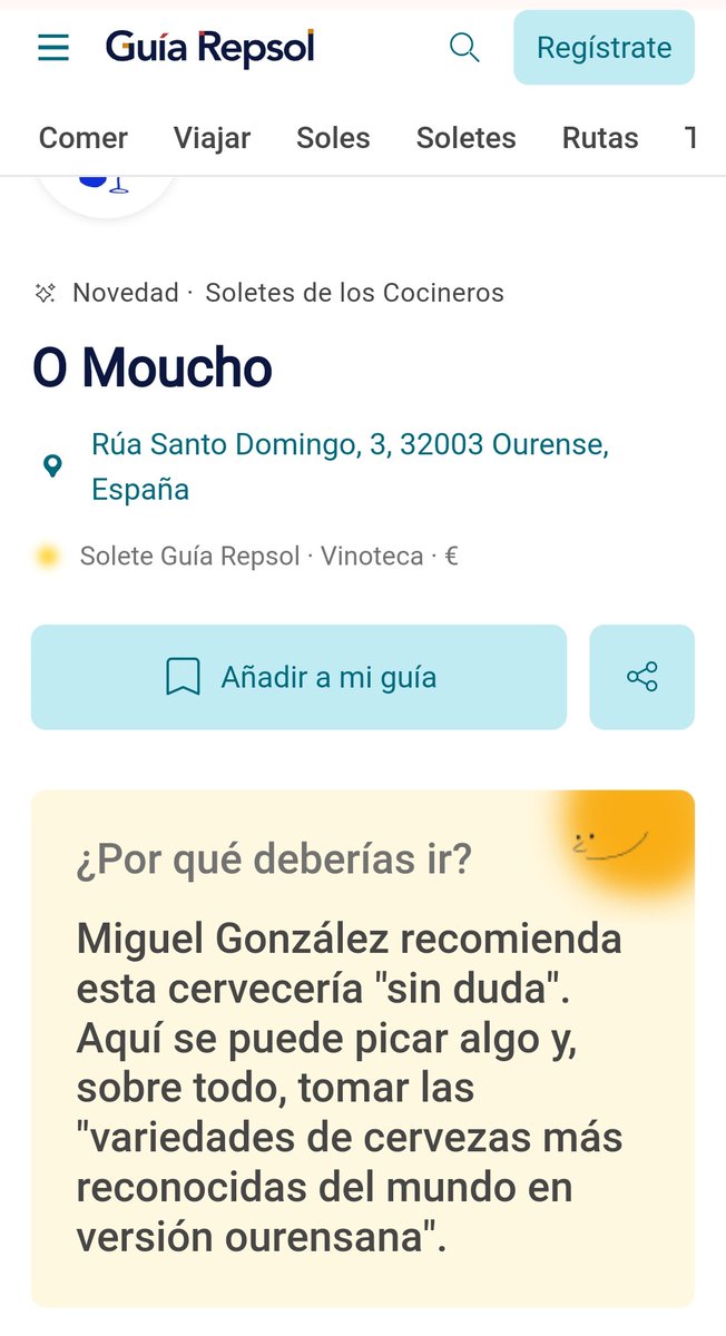 Cervexaría O Moucho, Solete na Guía Repsol 2024. 
Grazas! 🌞🍻