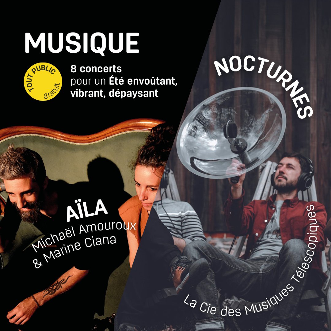 EteMetro's tweet photo. 🎵 [MUSIQUE] Un Été envoûtant, vibrant, dépaysant

AÏLA ⋅ M. Amouroux &amp; M. Ciana
NOCTURNES ⋅ La Compagnie des Musiques Télescopiques
LES INÉDITS DE L’ÉTÉ ⋅ Musiques de Nuit. Avec E. Armen, C. Brotto &amp; A. Cissoko, D. Cuniot, Flèche Love, R. Khalifé Trio, S. Soliveau https://t.co/g5ZaLN2inF