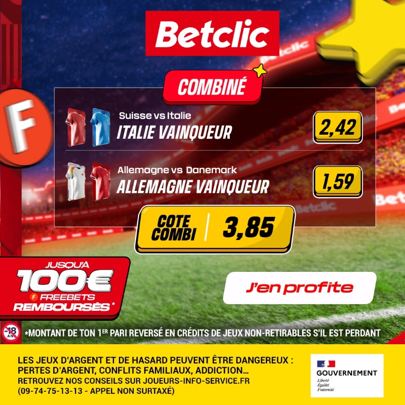 Betclic's tweet photo. 🇮🇹 ITALIE &amp; ALLEMAGNE 🇩🇪
Place ton combi avec Betclic ! 🔥