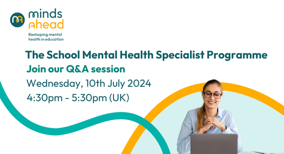 We’d like to invite you to join our Q&amp;A session run by Claire Sewell our programme lead who will provide an insight into the School Mental Health Specialist role. REGISTER HERE:  share.hsforms.com/1KJ9PXPGqTr6j4…
WHEN?-> Wednesday 10th July 2024 4:30pm - 5:30pm

#schoolmentalhealth
