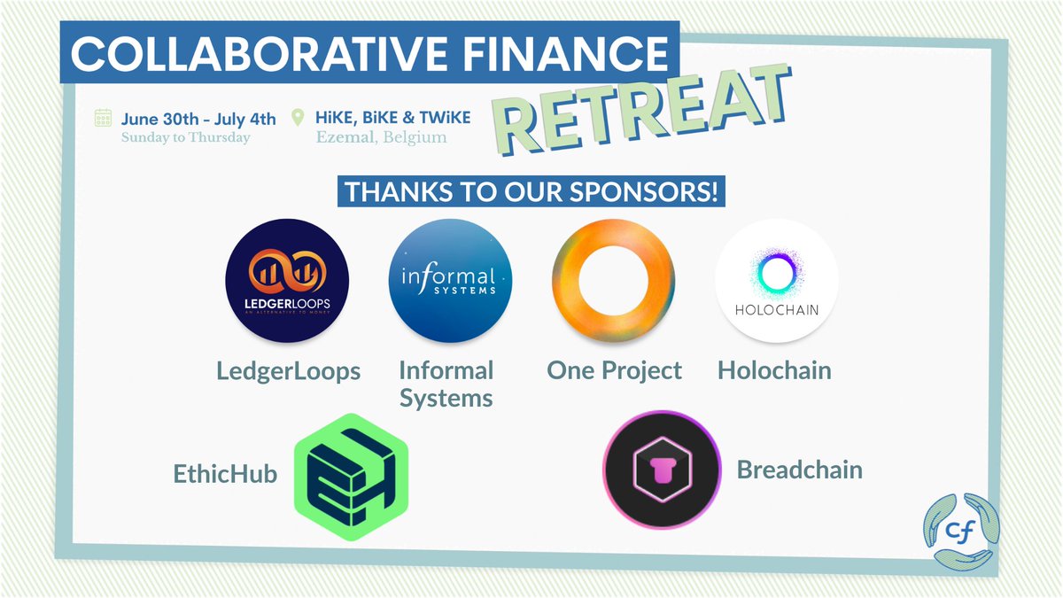 CoFi Retreat is starting on Sunday and we want to thanks our sponsors for making it possible ♥️<a href="/LedgerLoops/">Ledger Loops</a> <a href="/informalinc/">Informal Systems</a> <a href="/oneproject/">OneProject</a>  <a href="/Holochain/">Holochain</a> <a href="/EthicHub/">EthicHub(🌱, 🌱)| Blockchain | Specialty coffee☕</a> @breadchain_ 

Have a look at their important work!