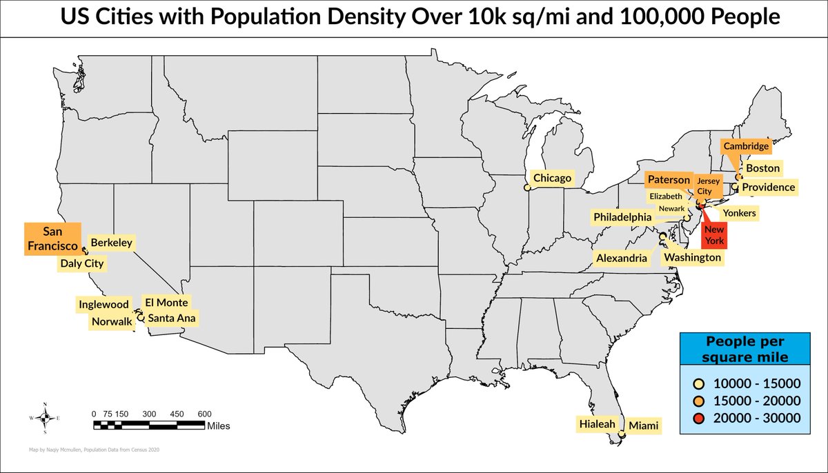 NaqiyNY's tweet photo. The densest US cities, further evidence the Northeast is the best region in the country https://t.co/gHOS6Xzk3i