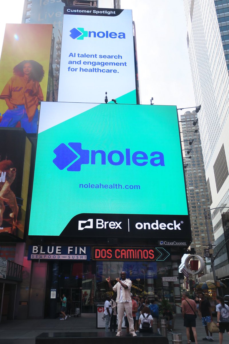 RichEDawes's tweet photo. Coming to America! 🇺🇸 

Were amazed to see Nolea lighting up Times Square NYC to mark our arrival in the US!

🚀 Nolea is an AI search and talent engagement platform for healthcare, connecting recruiters with over 20M+ healthcare professionals

Try today: https://t.co/TqdUpSD2jG https://t.co/FzRlwHOW6t