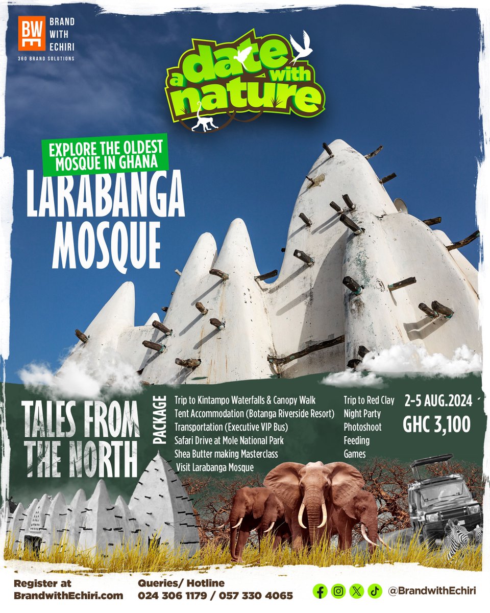 BrandwithEchiri's tweet photo. Unveiling the timeless tales of the north... 🌍 Our journey takes us to the ancient Larabanga Mosque, 🕌 a testament to the region's rich history and architectural prowess.✨

Register @ https://t.co/cqe18Cg2T5

#datewithnature #adventure #savannah #vibes #camping #gh #tourism https://t.co/iDKdNXw7od