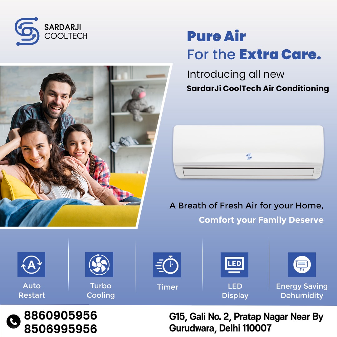 SCooltech's tweet image. Pure Air For The Extra Care! Introducing the all-new Sardarji Cool Tech Air Conditioning. Enjoy a breath of fresh air and the comfort your family deserves at home. 🌬️🏡
.
Contact us today! ❄️🔧
.
.
🔖Call Now For More Information 🔖
📞 +91 88609 05956