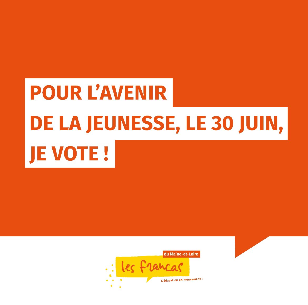 [Mobilisation] 

Car nous ne pouvons pas nous résigner face à une telle situation, pour l’avenir de la jeunesse, le 30 juin, je vote ! 🤝

Rejoignez les Francas et leur mobilisation !
