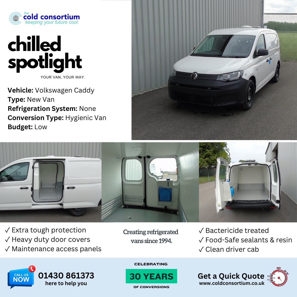 coldconsortium's tweet photo. 😱 Don't panic, we didn't forget to fit the fridge! This VW Caddy is a hygienic conversion where the van has a "keep-clean" environment that is kept at an ambient temperature, so no refrigeration is required. We're here to help your van dreams come true. #HygienicVans #VWCaddy https://t.co/cl3OfFS2jo