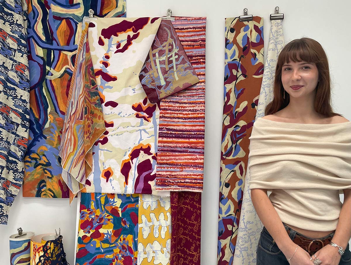 We are delighted to announce that Ella Nathan is the winner of our 2024 Prize for Textiles <a href="/inspiredAUB/">Arts University Bournemouth | AUB</a>. Her collection Iberian Impressions was inspired by Portuguese and Spanish landscapes and Bloomsbury Group painters. Congratulations Ella!