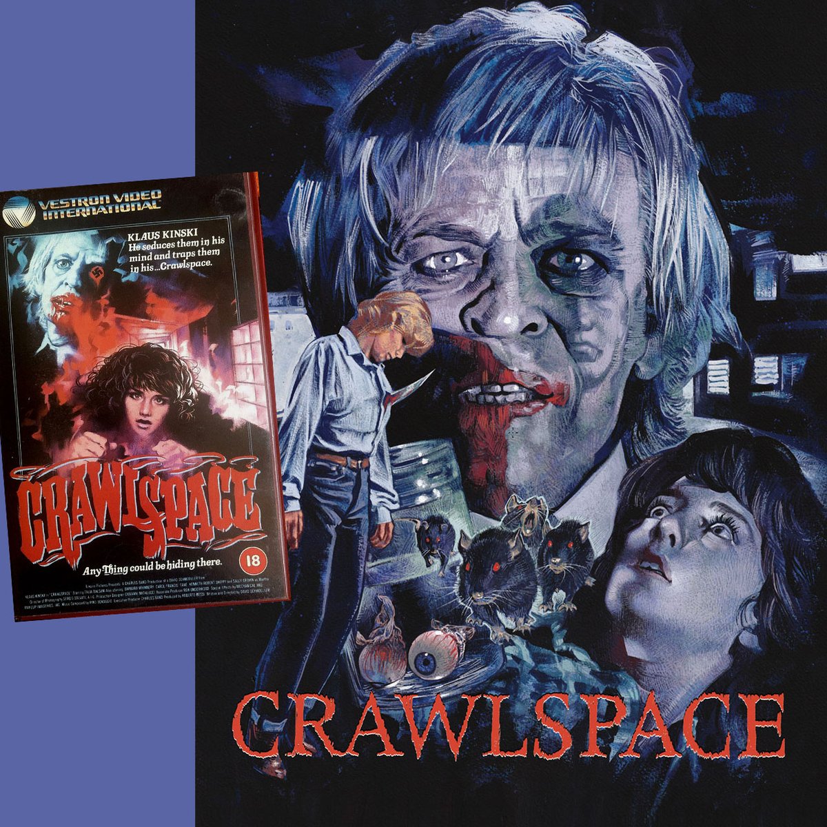 In 1986, I painted a cover for Vestron Video's VHS release of 'Crawlspace'.
As occasionally happens, I get a second 'stab'... this time for 88 Films (scheduled for release in August).