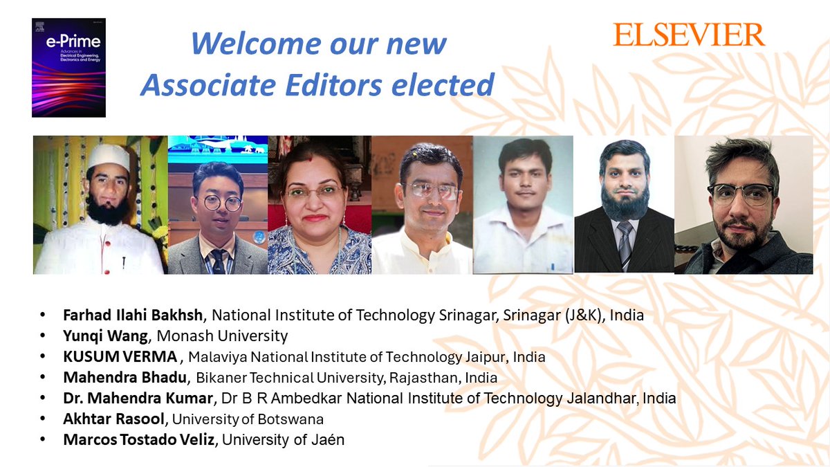 Warmly welcome our new Associated Editors elected!
As a newly launched journal, Elsevier's e-Prime Journal is rising quickly which is thanks to the great efforts of our each editorial board member.