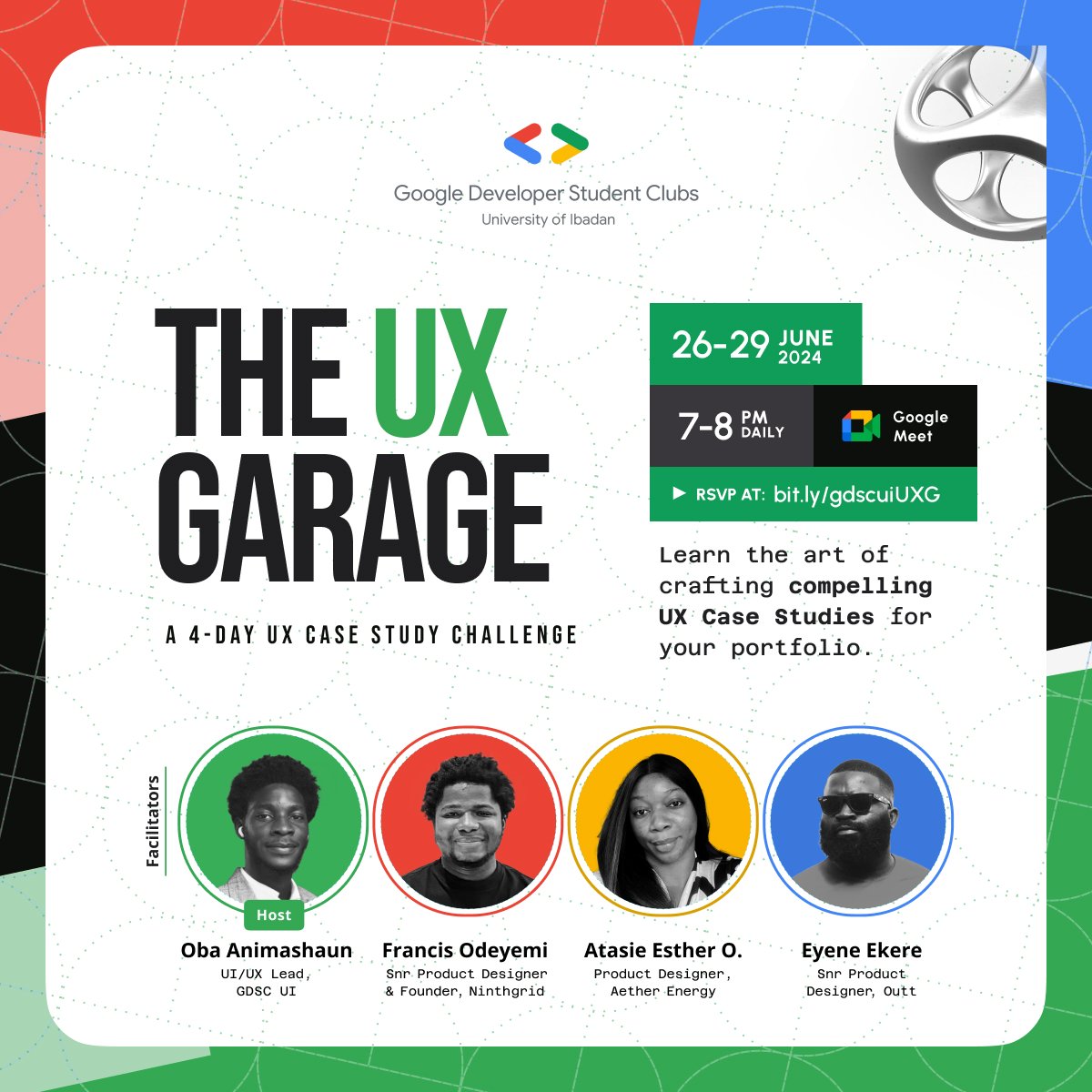 gdg_ui's tweet image. The UX Garage case study challenge begins todayyy! 🚀

Join The UX Garage - a 4-day design sprint from June 26th-29th, 7-8pm everyday online! Learn from top experts, craft compelling case studies, and network with peers. 🤩

RSVP now at bit.ly/gdscuiUXG