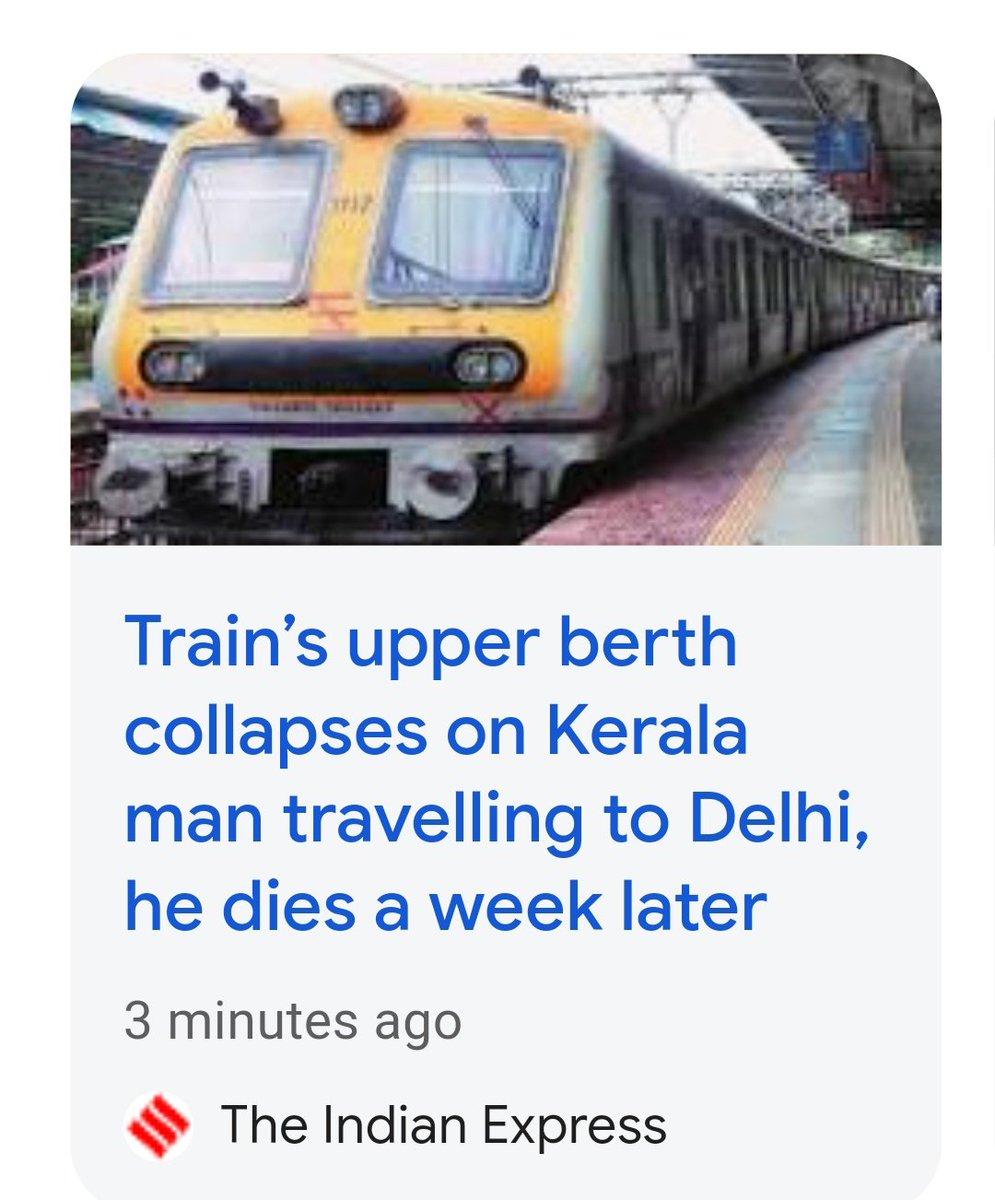 Advaidism's tweet image. A man from Kerala tragically died when a train&apos;s upper berth collapsed on him, breaking his neck bones.

Shocking.