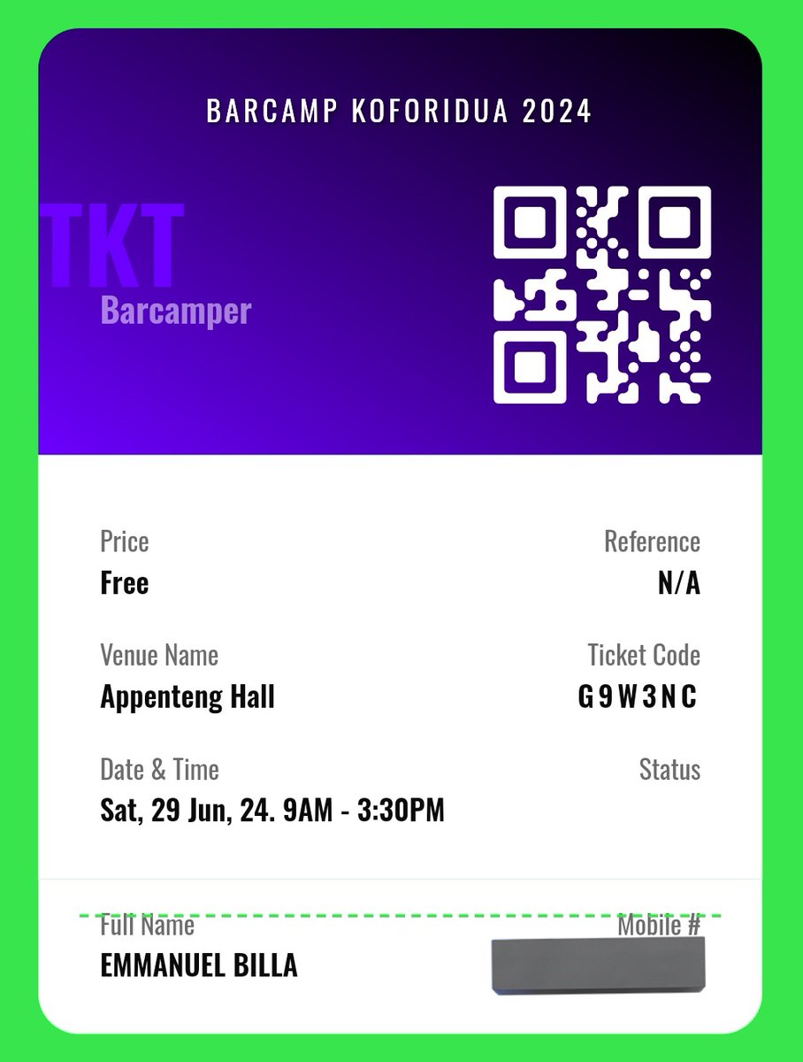 EmmaNuel Billa (@nuelbilla) on Twitter photo Have you secured your free ticket to <a href="/BcKoforidua/">Barcamp Koforidua #bckdua</a> #bckdua ?
If not then register with this link: bit.ly/bckdua2024regi…
You can attend without a ticket, although your registration helps <a href="/BcKoforidua/">Barcamp Koforidua #bckdua</a> organisers plan better to receive you😉
See you there🥳🥳🥳 Have you secured your free ticket to <a href="/BcKoforidua/">Barcamp Koforidua #bckdua</a> #bckdua ?
If not then register with this link: bit.ly/bckdua2024regi…
You can attend without a ticket, although your registration helps <a href="/BcKoforidua/">Barcamp Koforidua #bckdua</a> organisers plan better to receive you😉
See you there🥳🥳🥳