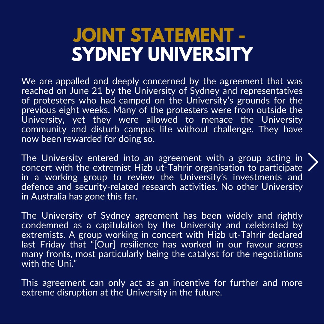 NSWJBD's tweet image. The NSW Jewish Board of Deputies, together with 5 other Jewish communal bodies, has tonight released a joint statement in relation to @Sydney_Uni. @ECAJewry @ZionistFedAus @AUJS @AIJAC_Update