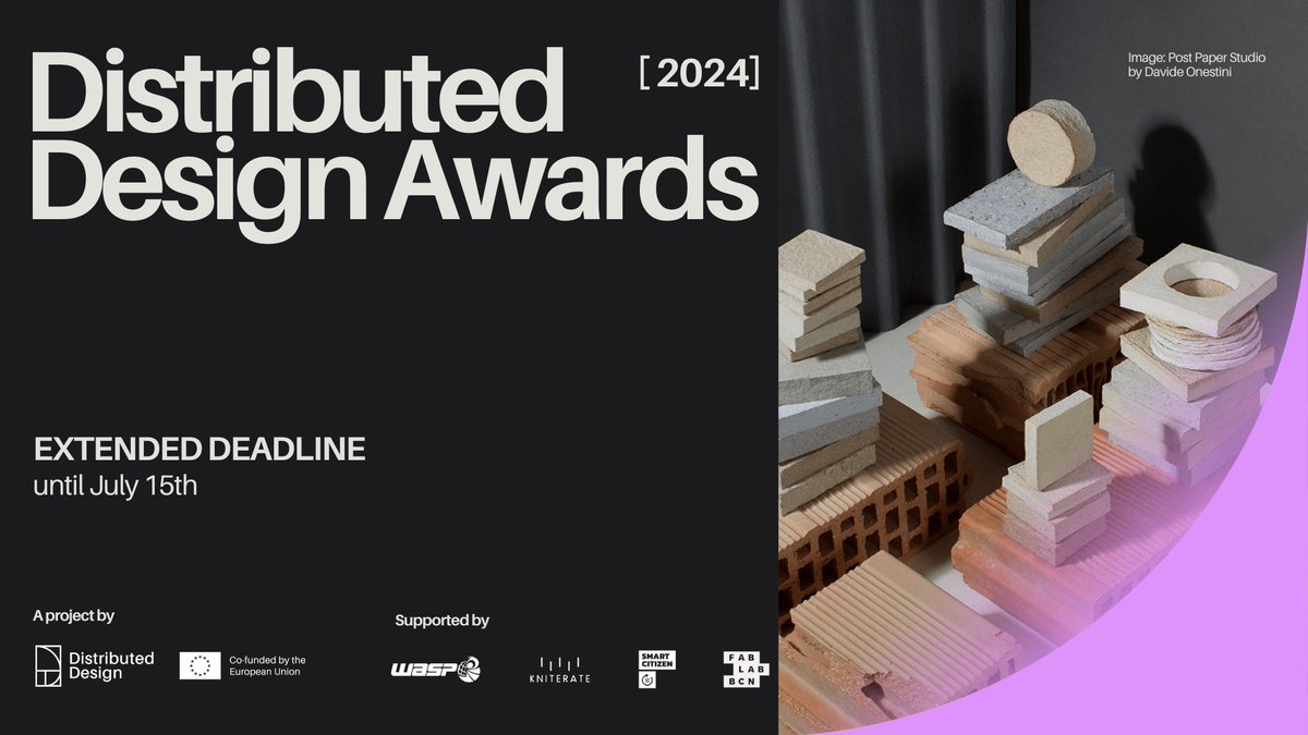 🚨 Extended deadline for the 2024 Distributed Design Awards! Apply until July 15th for a chance to win amazing prizes: distributeddesign.eu/form-2024/ #DistributedDesign #CreativeEurope