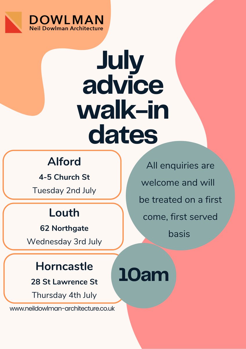 Our free July advice walk-ins are back next week! This is your chance to gain some Architectural and Planning advice from a Chartered Architectural Technologist, completely FREE of charge! 

Neil looks forward to seeing you there! ⭐️